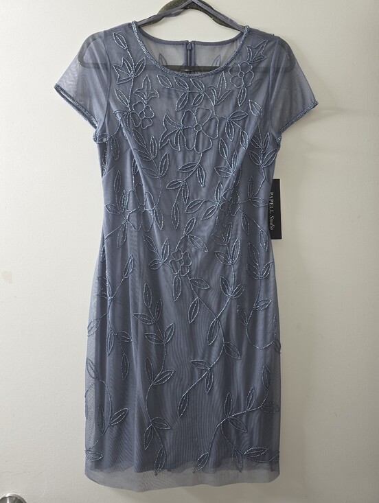Papell Boutique Dresses & Skirts - NWT Von Maur Papell Studio Sheer Overlay Short Beaded Dress Dusty Blue 6